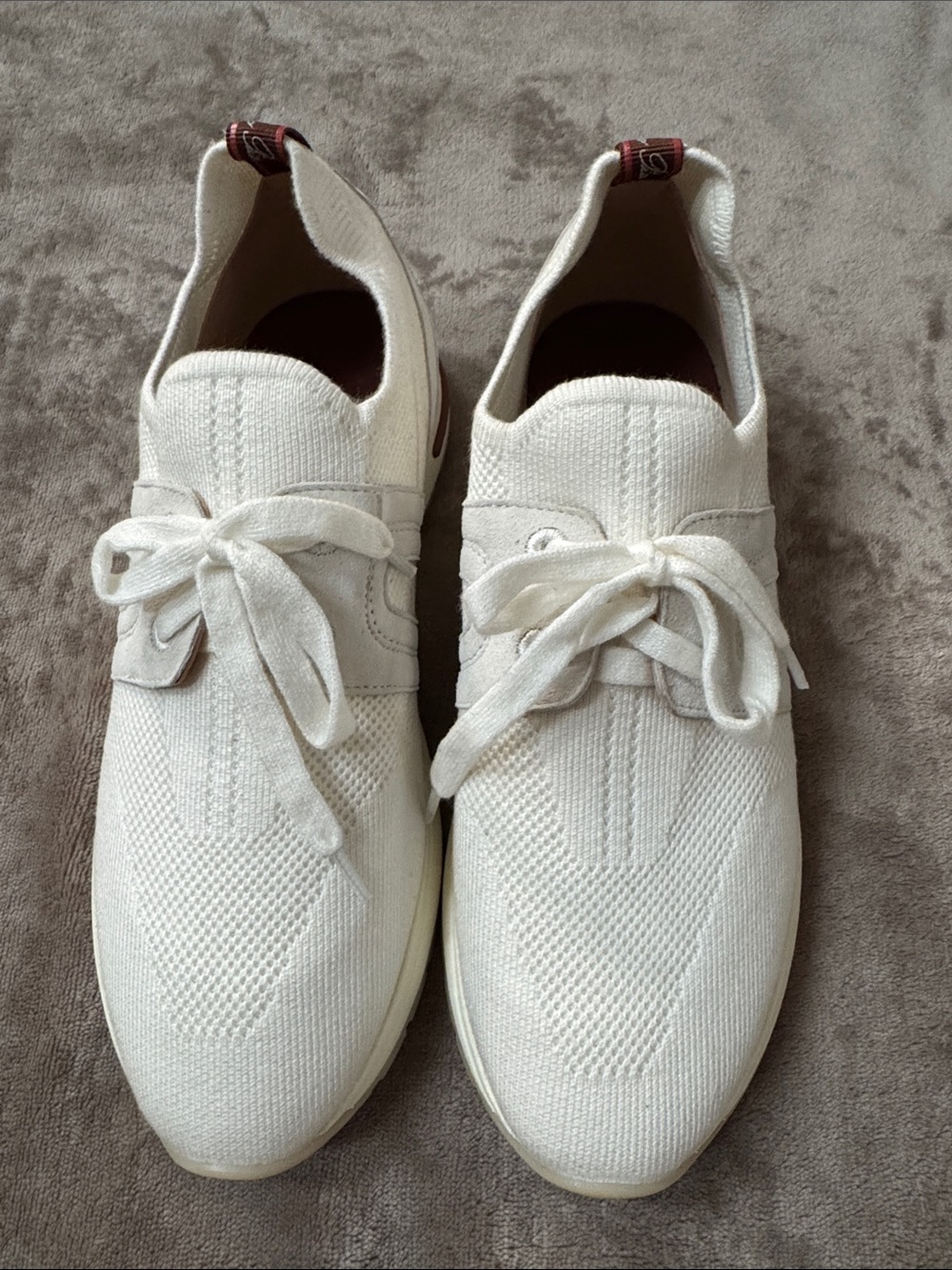 Loro Piana Cream Knit Lace-Up Sneakers
